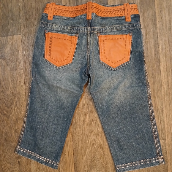 NWT My Tribe Leather and Copper Western Bermuda Jean Shorts. - Picture 8 of 13